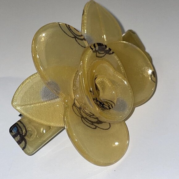 Hair Clip Barrette Handmade In Paris France 3D Flower Cream & Black‎ Vintage main image 10